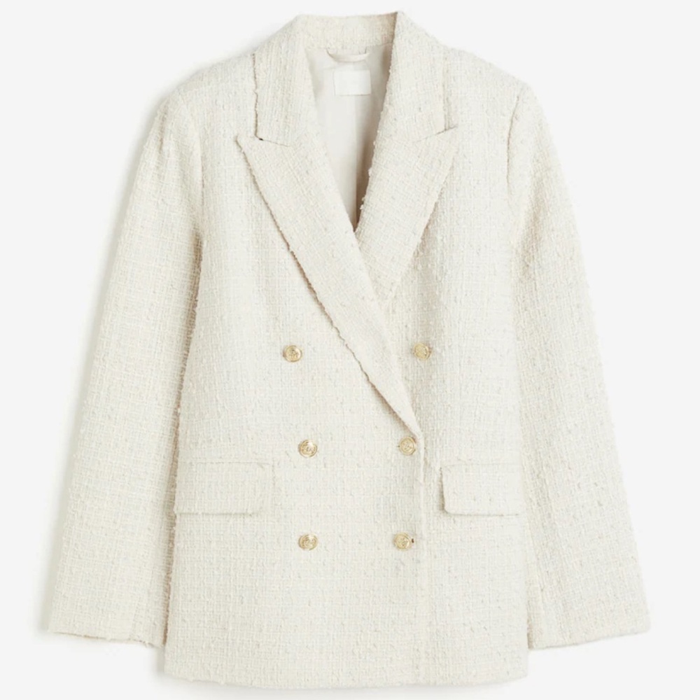 H&M Cream Textured Double-Breasted Blazer